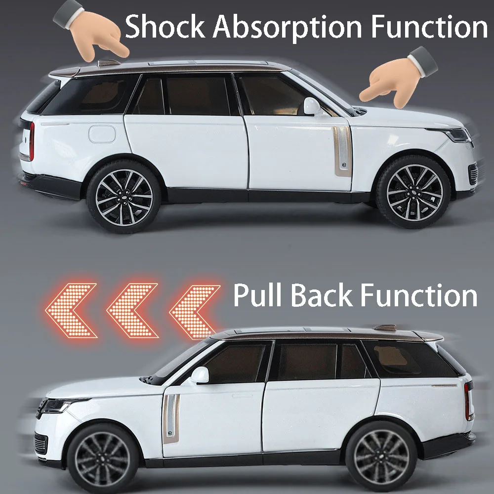 1:32 land rover defender range rover modelo de carro brinquedo absorção de choque puxar para trás veículo off-road som luz presentes para crianças