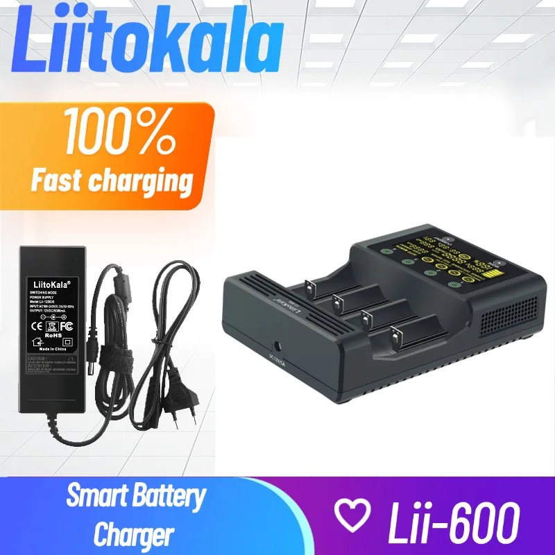 Cargador de Baterías LiitoKala Lii-600 LCD de Alta Capacidad para 3.2V 3.7V 18650 21700 26650 26700 20700 18350 IMR NiMH/Cd AA AAA