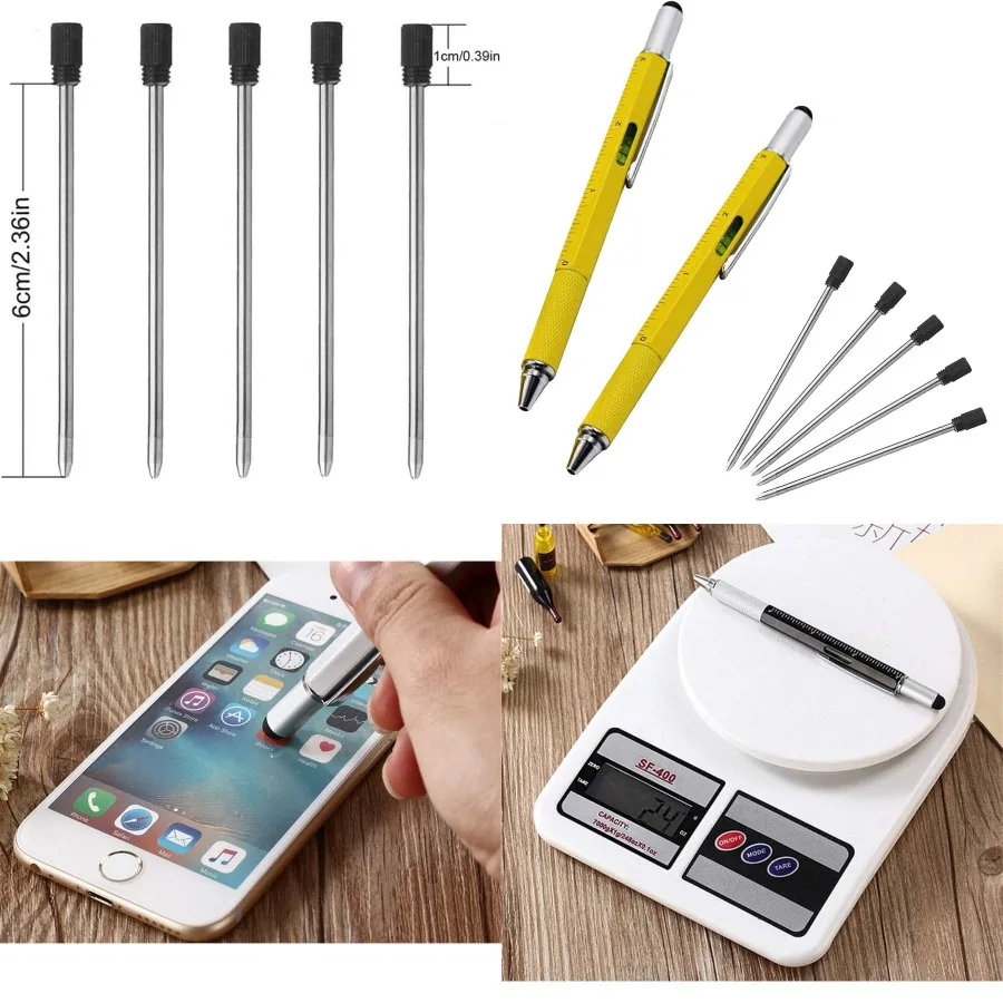 

6 in 1 Multifunction Tool Pen with Ballpoint Pen Touch Screen Stylus Ruler Spirit Level Flat-head and Phillips Screwdriver for