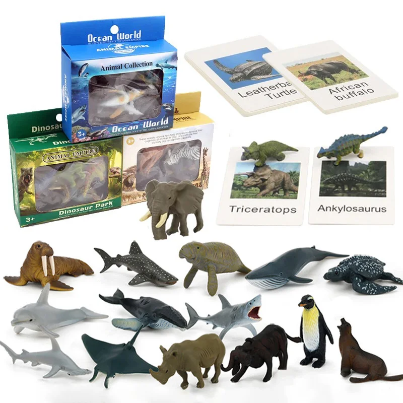 Kid Dinosaur Ocean Animal Figures Biology Model English Flash Cards Matching Game Sensory Montessori Educational Baby Toy