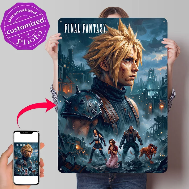 Final Fantasy VII Remake Poster Retro 3D Printed Metal Signs Customized Wall Hanging Gift for Garage Accessories Vintage Decor