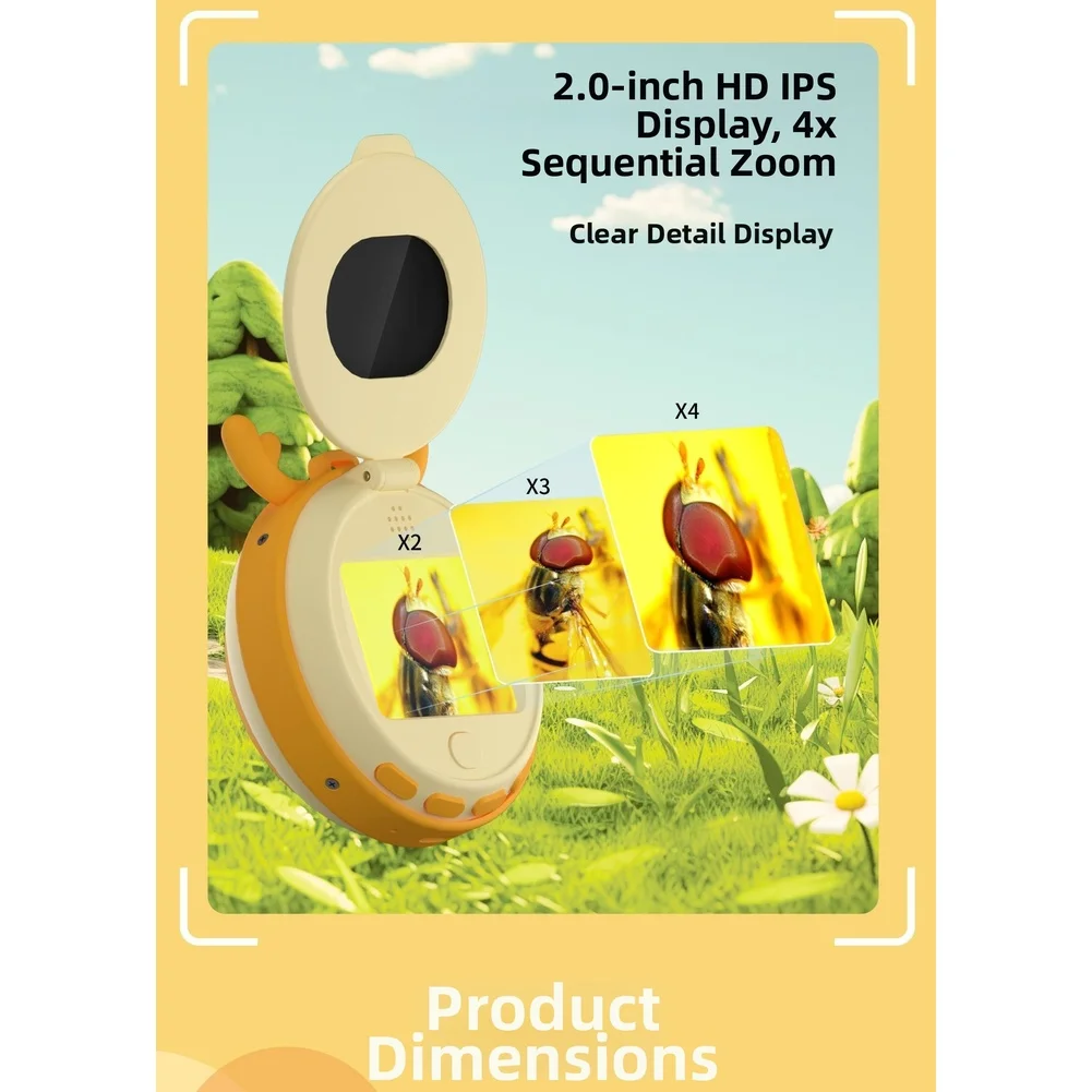 HM020F Kids Digital Microscope With 20 Inch IPS Screen 4X Digital Zoom Camera For Test Measurement Tool Accessory