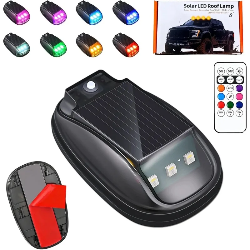 Solar Car Roof RGB Strobe Light with Remote Control Cab Signal Lam 8 Colors Waterproof Anti-rear Collision Light for Trucks SUV