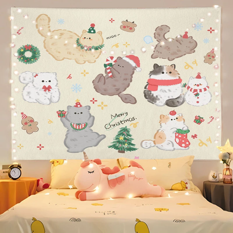 VIKAMA Cute Kawaii Cats Tapestry Wall Hanging Pink Bow Roses Quote Aesthetic Soft Girl Wall Art Bedroom Dorm Decor