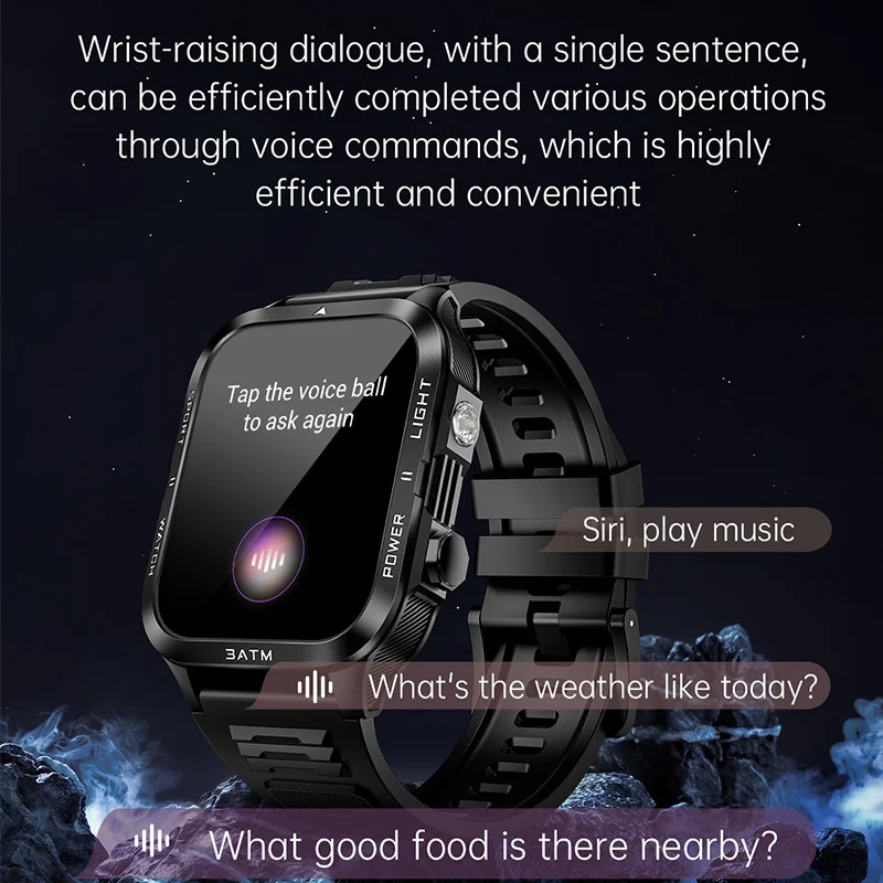 Grade Starke Taschenlampe SmartWatch Männer Herzfrequenz 880 mAh Batterie 3ATM Wasserdichte Drahtlose Anruf Sport Smartwatch Für IOS Android