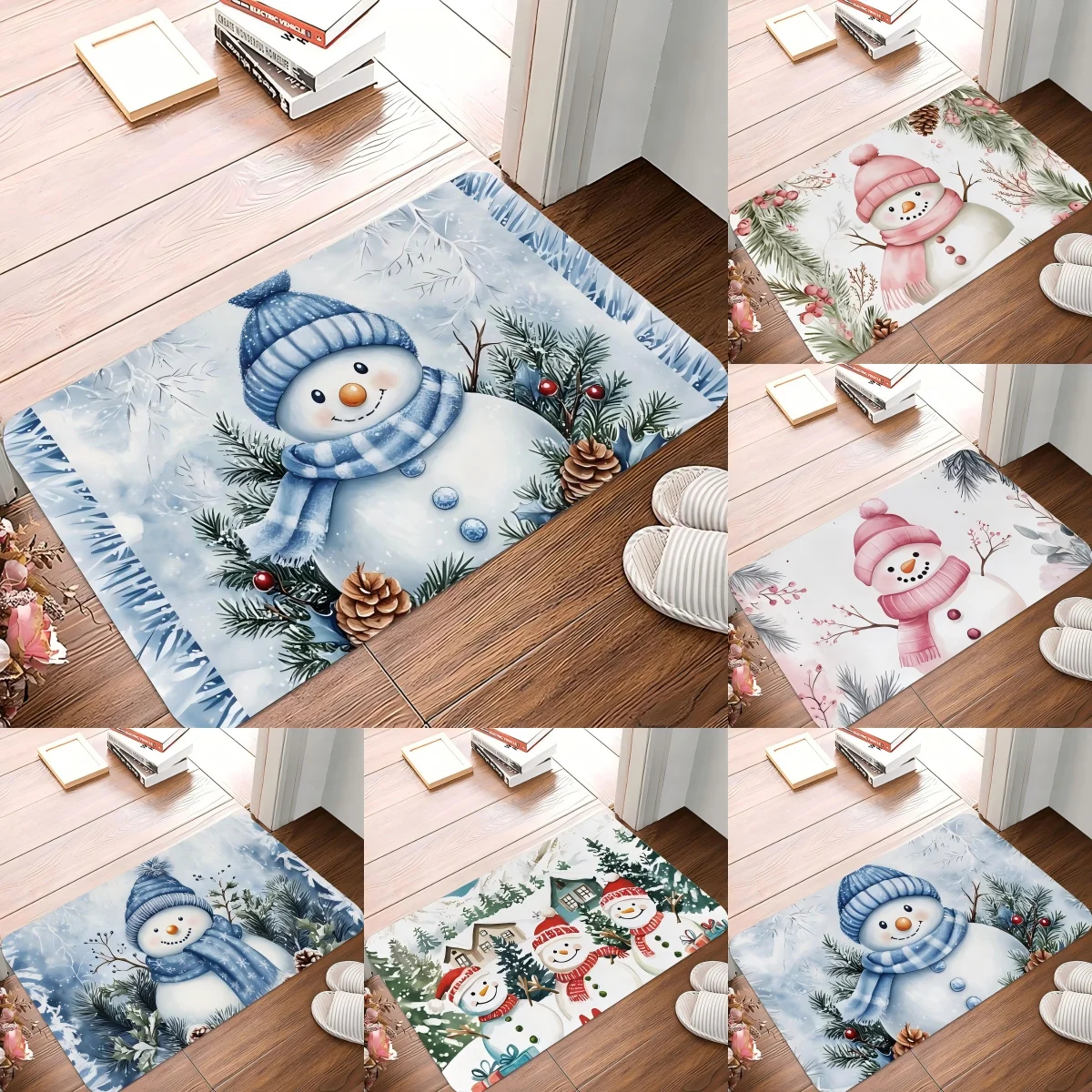Christmas Snowman Print Welcome Entrance Doormat Home Decor Carpet Indoor Outdoor Floor Mat Living Room Bedroom Bath Kitchen Rug