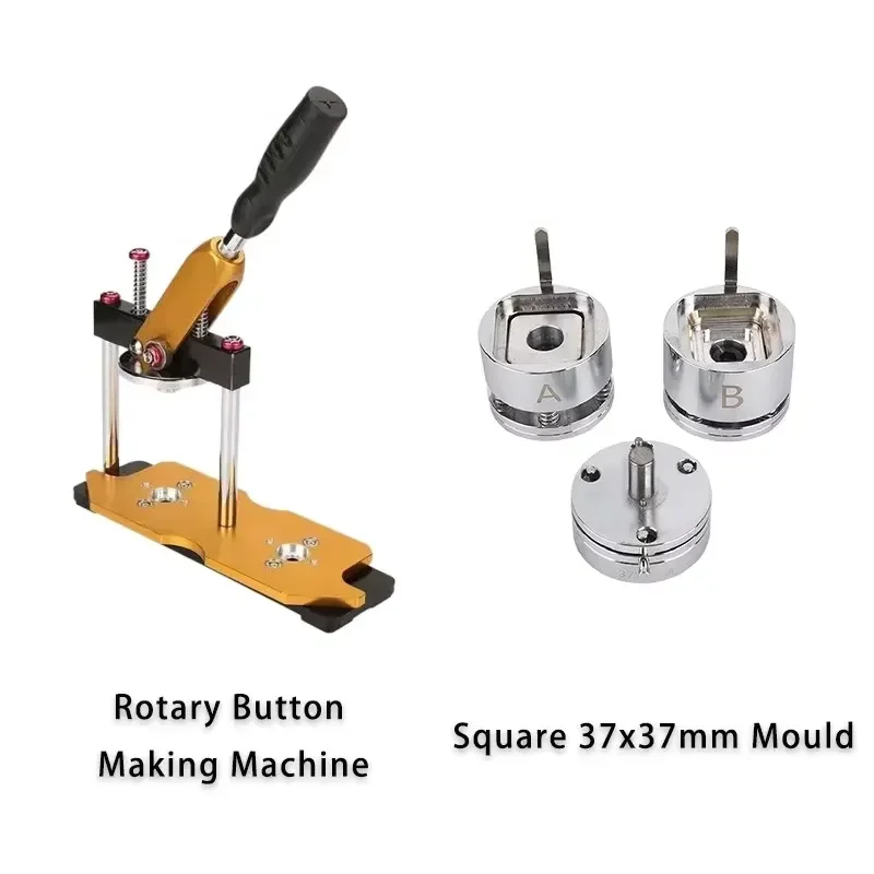 Brand For Price 37x37mm Square Shape Rotary Metal Badge Making Machine with Metal Back Button Material 100 Sets