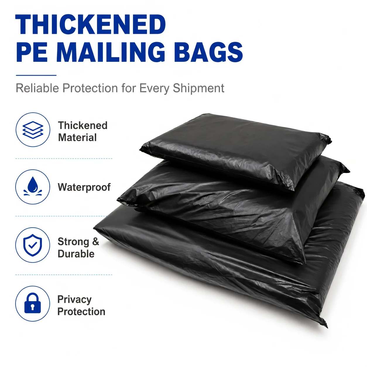 70Pcs Black Thickened PE Self-Adhesive Mailing Bags, Multi Sizes Available, Opaque Waterproof Shipping Envelopes for Clothes, Sh view 3