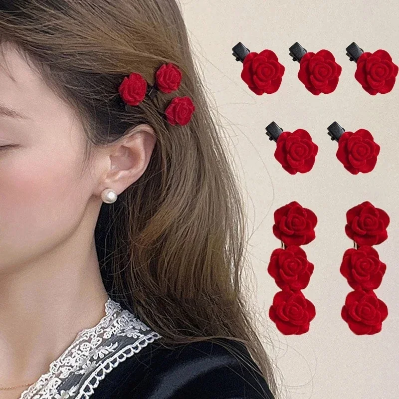 2/20pcs New Red Velvet Rose Hair Clips For Women Korean Flower Hairpins Girls Elegant Hair Clip Pin Barrettes Hair Accessories