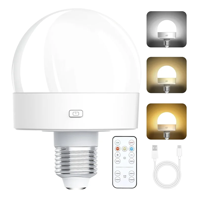 

ABPR-3X Rechargeable Battery Operated Light Bulbs, 300LM E26 Screw In Light Bulb For Lamps With Remote Control Dimmable&Timer