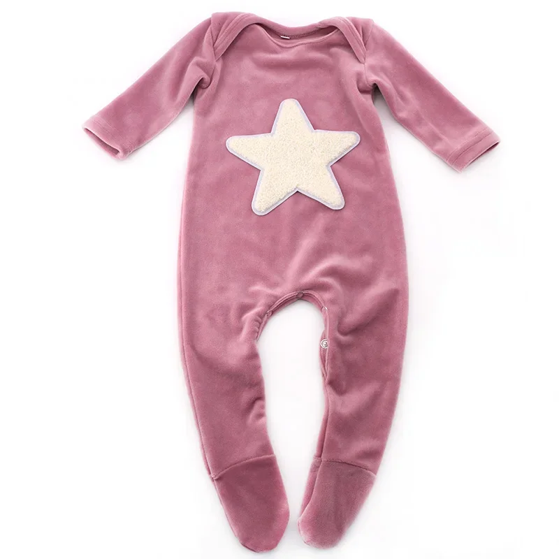 Soft Girls Boy baby velour onesie rompers 0-12 month kids Star pajamas casual Winter Girl Clothes long Sleeves jumpsuits footies