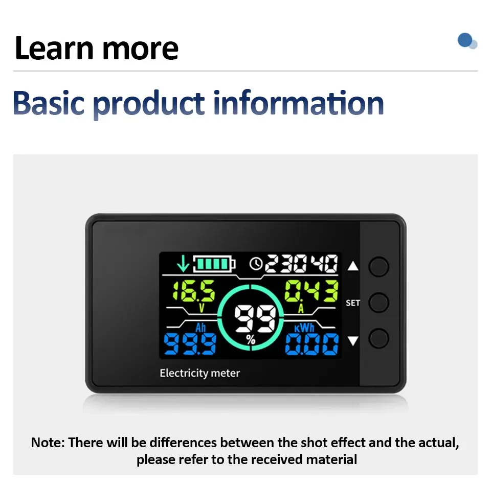 DC7.5-100V Battery Monitor Digital Coulomb Meter LED Display Voltmeter Ammeter Power Meter Wattmeter Battery Capacity Indicator