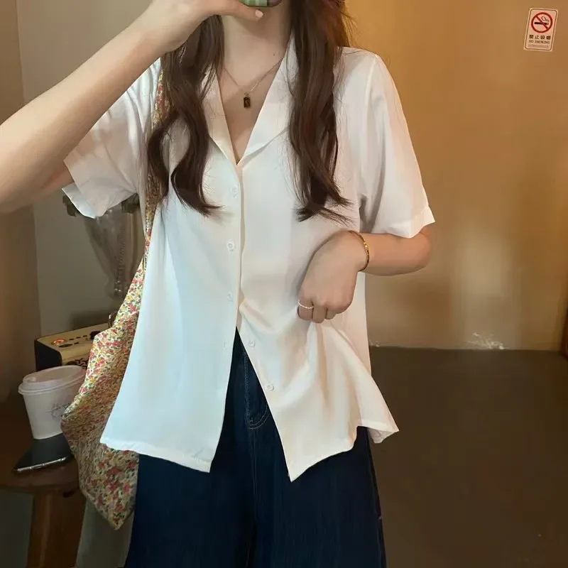 GELITAYIN Women's Fashion Casual Loose Short Sleeve Shirt New Summer Retro Hong Kong Style T-shirt Hip Hop Alphabet Print Shirt