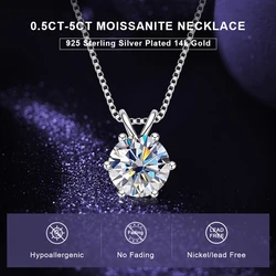 IOGOU 925 Silver 1ct 2ct 3ct Moissanite Solitaire Pendant Necklace for Women Adjustable S925 Chain Certificate Jewelry Gifts