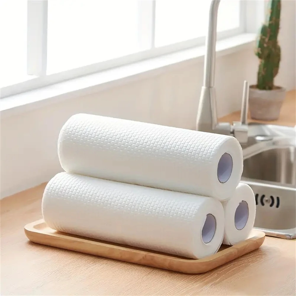 1 Roll Of Reusable Lazy Rags Bamboo Towels Wet And Dry For Kitchen Dishcloths Hand Towel Rolls Organic Dishwashing Cloth White