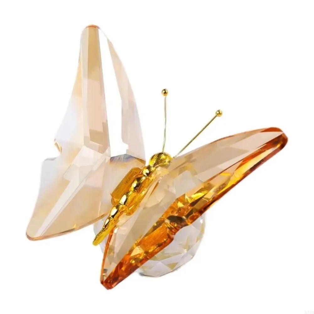 Transparent Crystal Butterfly Statue Shimmering Finish Intricate Design Clear Butterfly Sculpture Glass Base Elegant