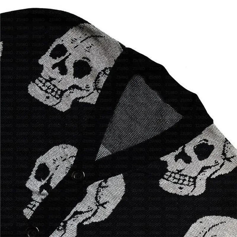 Halloween New Loose Coat Knitted Sweater Skull Jacquard Long Sleeve Loose Cardigan Sweater