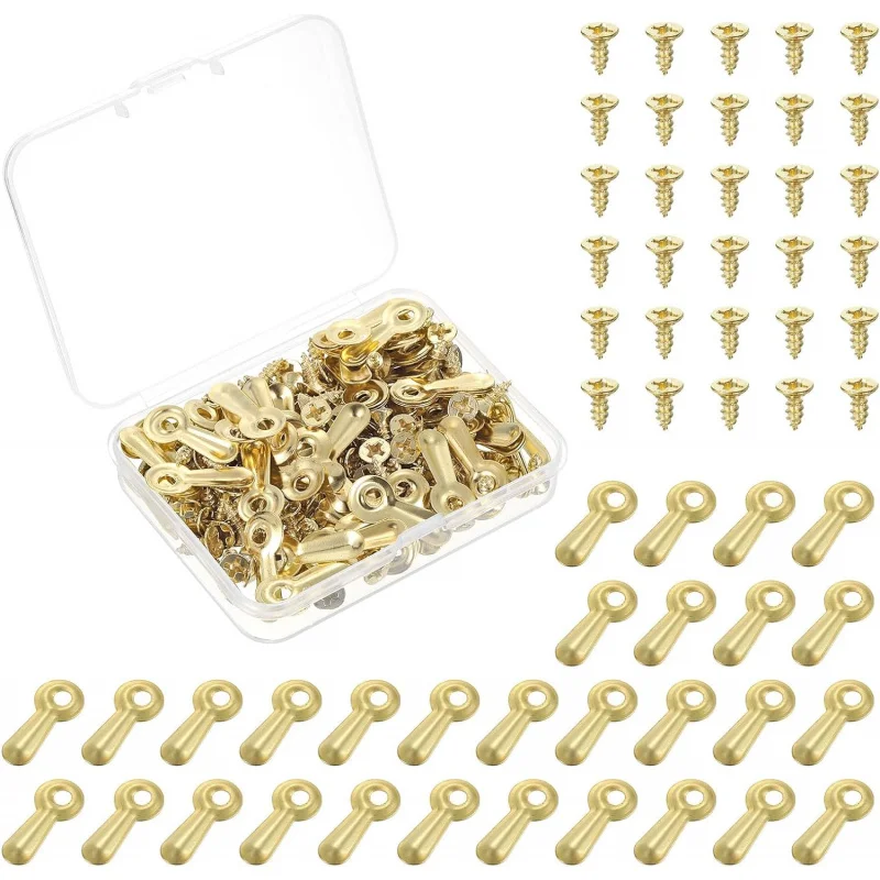 

100Pcs Picture Frame Turn Button, Frame Backing Fasteners with 100Pcs Screws, Frame Hardware Hanging Pictures Photos, Gold