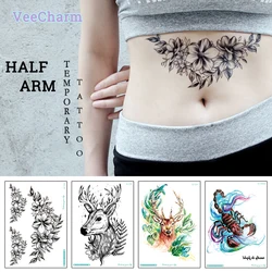 VeeCharm-Tatuagem Temporária Adesivos, Aquarela e Esboço Estilo, Meia Manga Braço, Flor, Vida Selvagem, Peixe, Sweatproof, 1/15 Folha