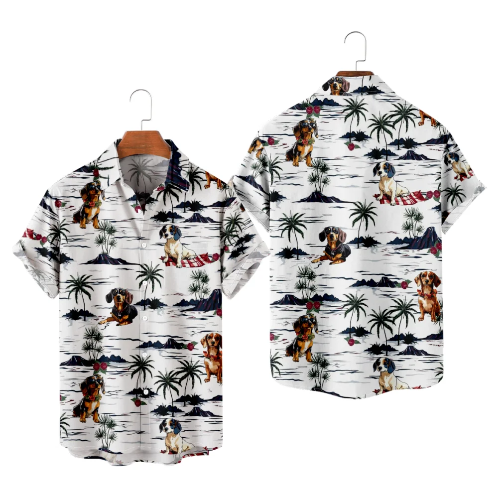 

Мужская гавайская рубашка Kawaii с мультяшным принтом собаки, топы Aloha Hombre, модная креативная пляжная рубашка для летних каникул