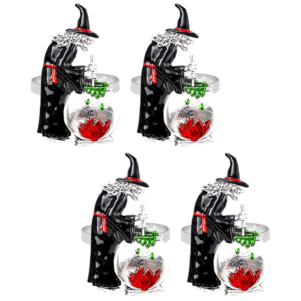 4Pcs Halloween Witch Napkin Rings Exquisite Table Decor Metal Holders for Festive Party Halloween Witch Napkin Rings