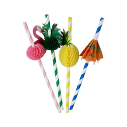 20pcs Flamingo Pineapple Drinking Disposable Paper Straws Hawaiian Beach Tropical Umbrellas Birthday Party Summer Pool Party