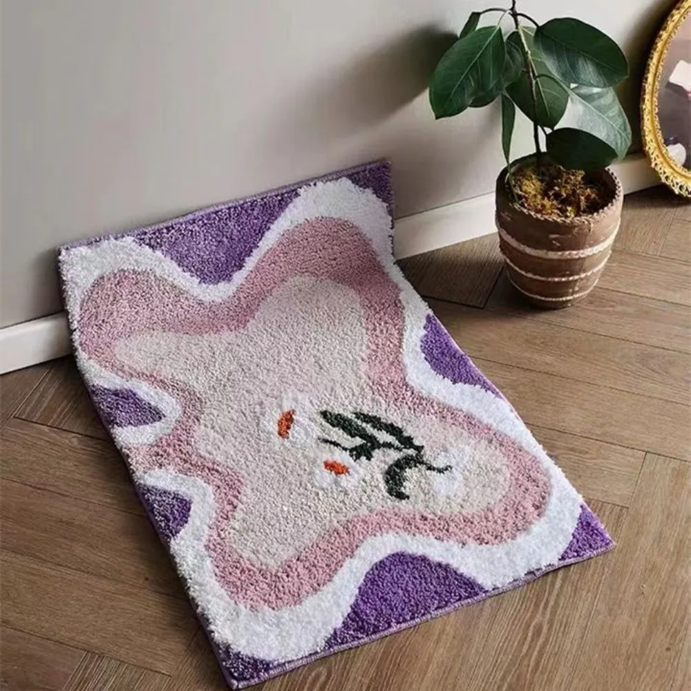 Irregular Flower Shape Bath Mat Soft Fluffy Absorbent Bathroom Rug Non‑Slip Purple Pink Floral Floor Mat For Bedroom Entrance Ho