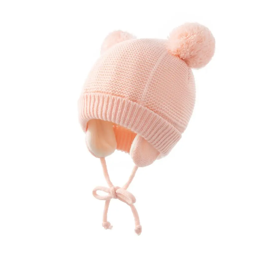 Fashion Fleece Lined Hat Gloves Set Windproof Warm Thicken Knitted Hats With Pom Pom Warm Cap Girls Boys