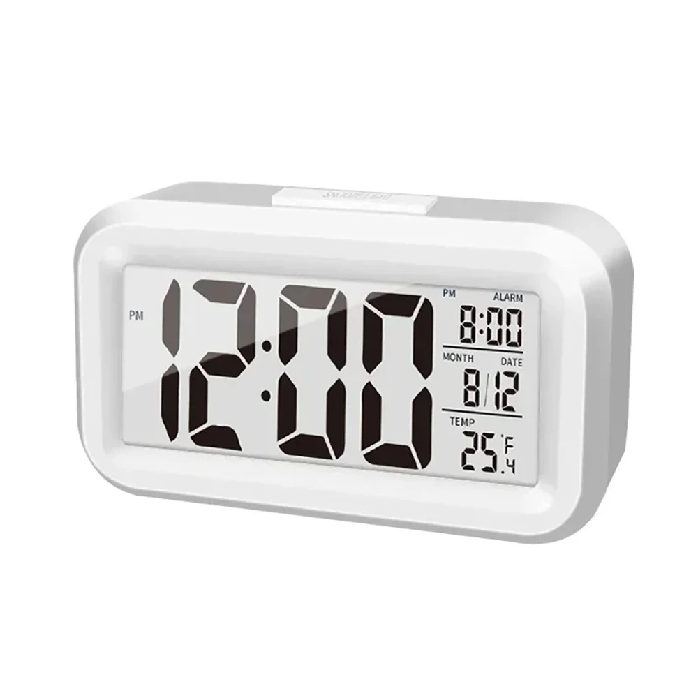 Jam Alarm Digital LED, jam meja lampu latar elektronik multifungsi Desktop kalender waktu Data Snooze Alarm