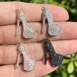 5 Pcs High Heel Shoe Charms Cubic Zirconia Paved Metal Pendant for Jewelry Making Bracelet Necklace Accessories