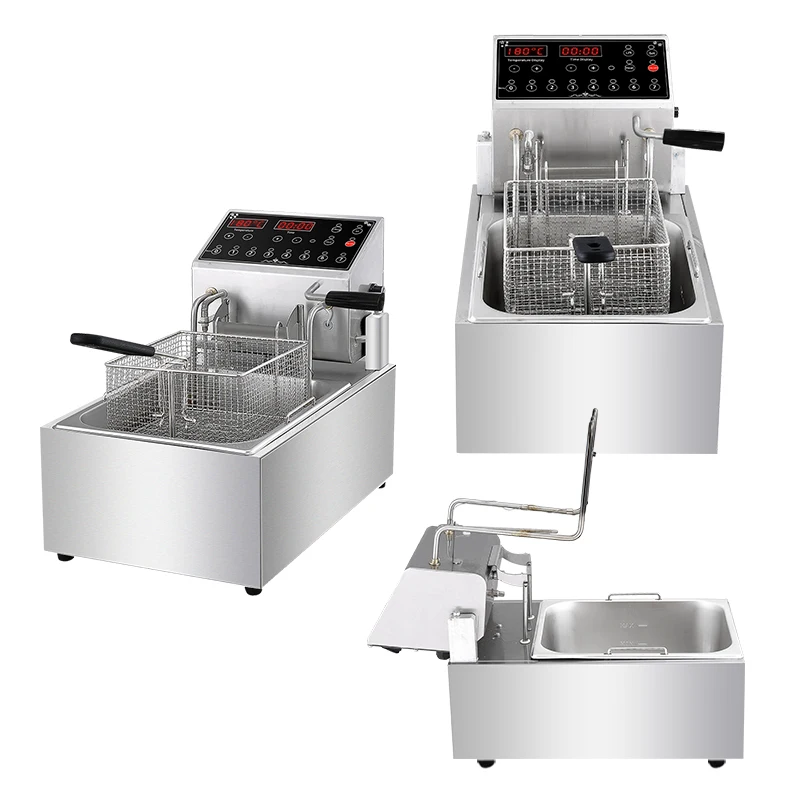 

Electric Deep Fryer Drain Timers And Stainless Steel Commercial Countertop Basket Kitchen Restaurant Open Pot Gas Fryer Machine