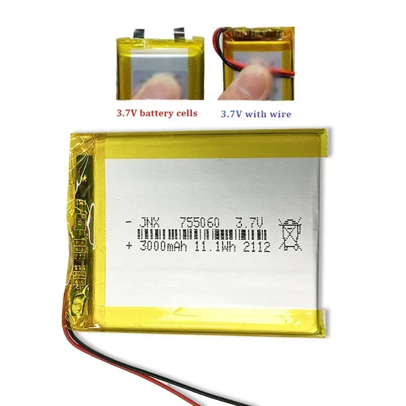 New 3.7V 3000mAh Li-ion Battery 755060 Polymer Batteries Suitable for Mobile Power Toys Tablet Laptop Beauty Medical Equipment