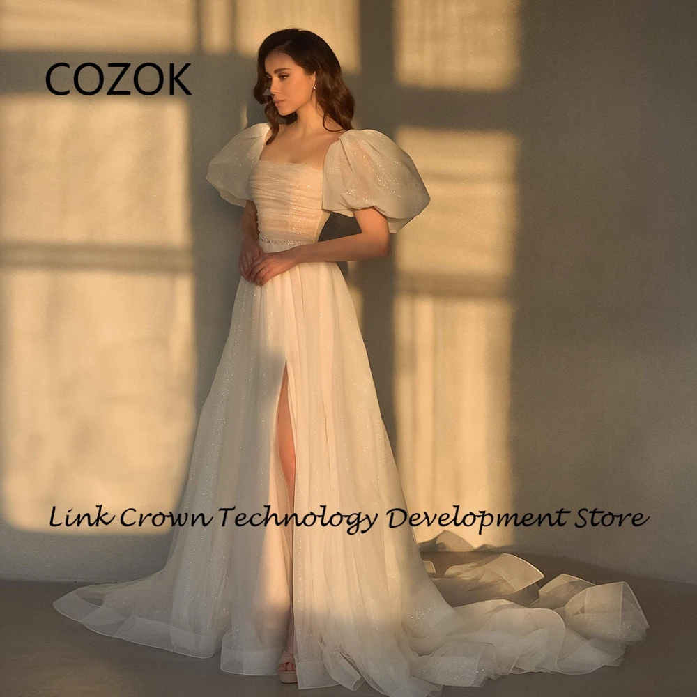 COZOK-Robes de mariée princesse à col bateau, fente latérale, demi-manches, patients, quel que soit le pli, balayage, train, éducatif, été, nouveau, 2024