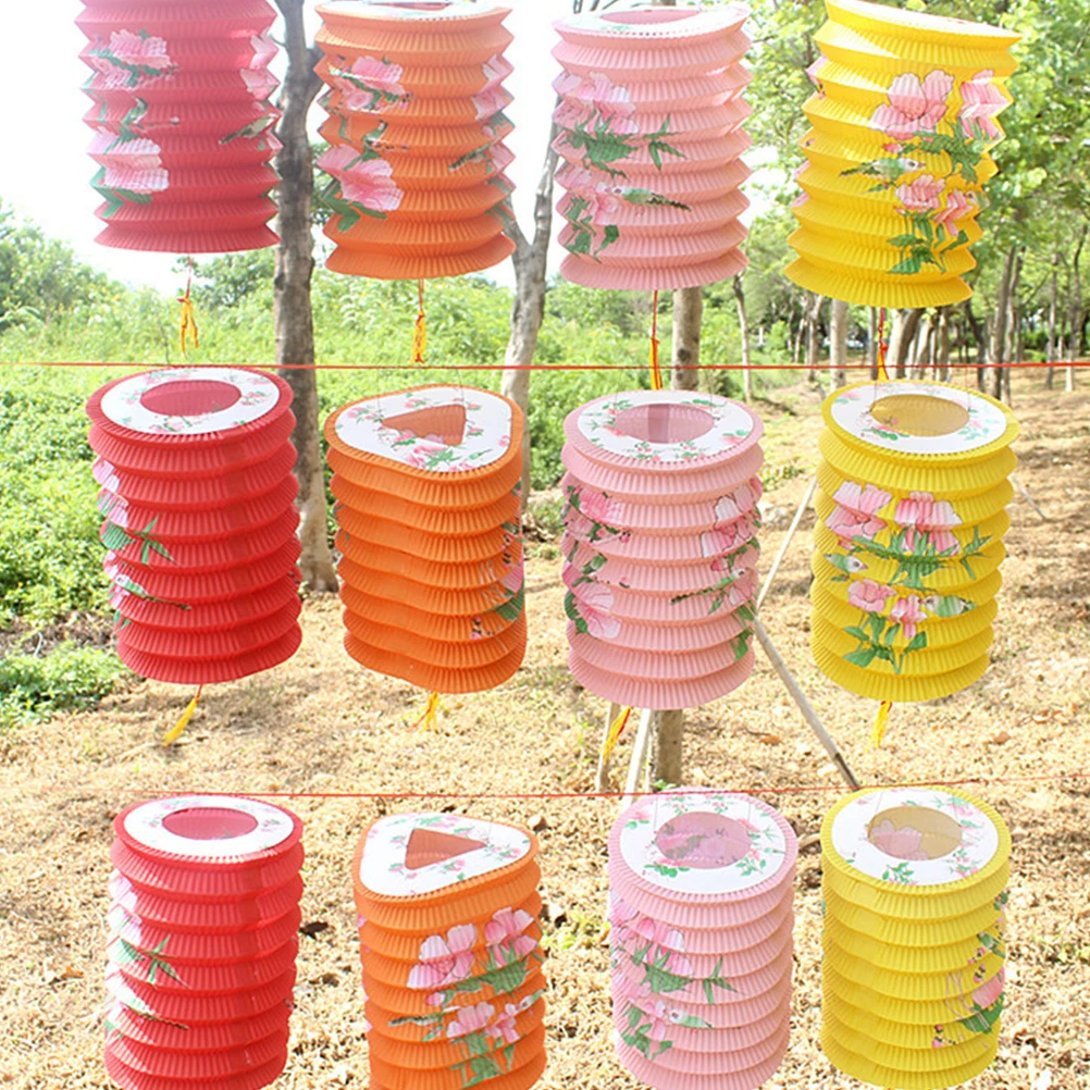

12pcs Chinese Paper Lanterns Foldable Traditional Decorations Bright Colors Durable naments New Year Festival
