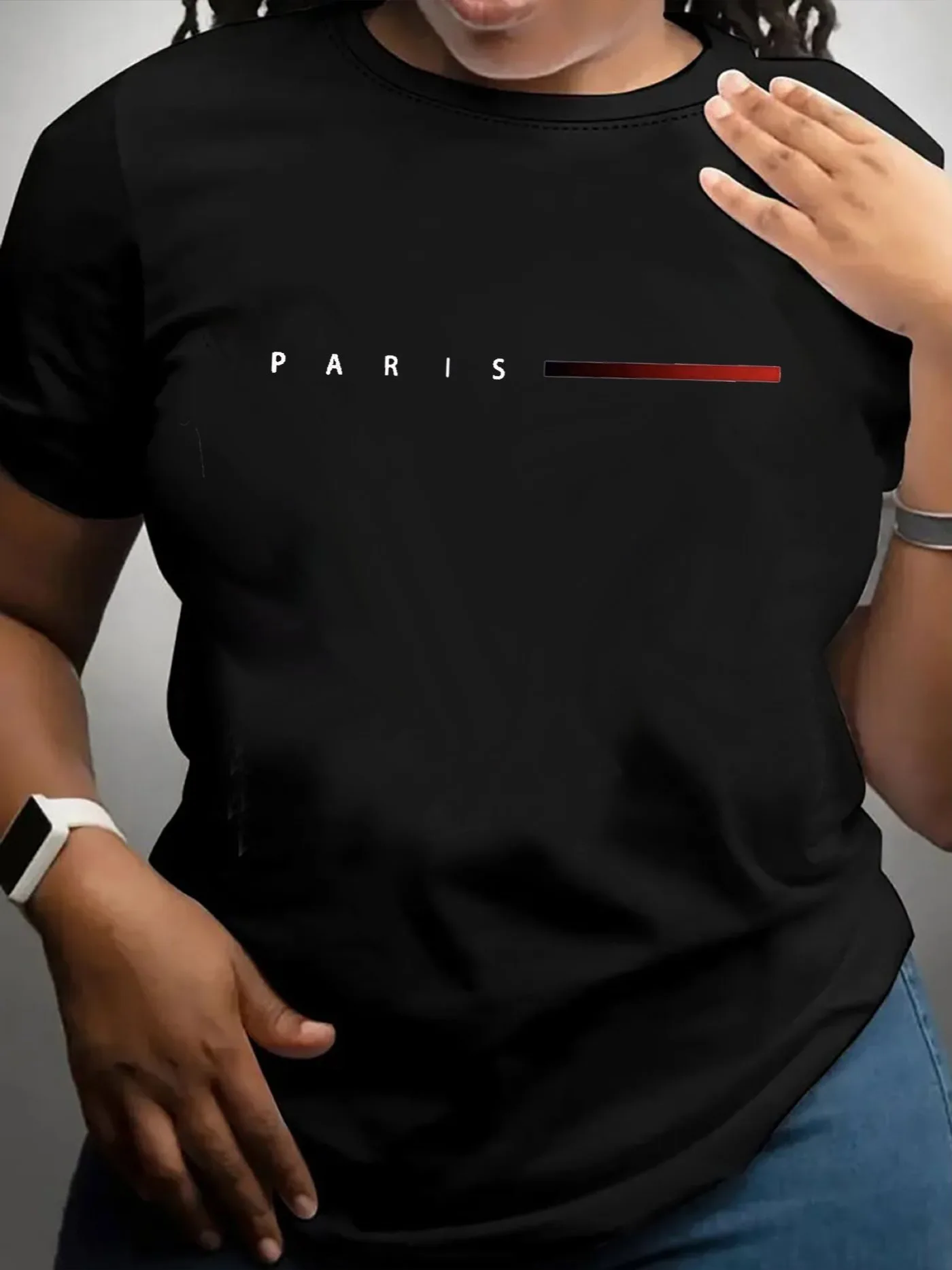 Camiseta feminina com bandeira de Paris, confortável, gola redonda, casual, mistura de algodão, manga curta, macia, respirável, camiseta feminina