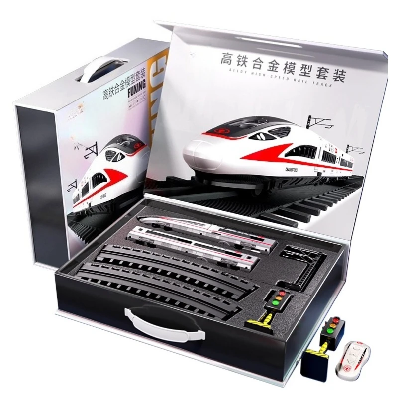ของเล่นรถไฟไฟฟ้าความเร็วสูงรถไฟของเล่นรถไฟ Fuxing Harmony TRACK ของเล่นรถไฟรุ่น Voice Broadcast สวิทช์ประตูของเล่นเด็กของขวัญ
