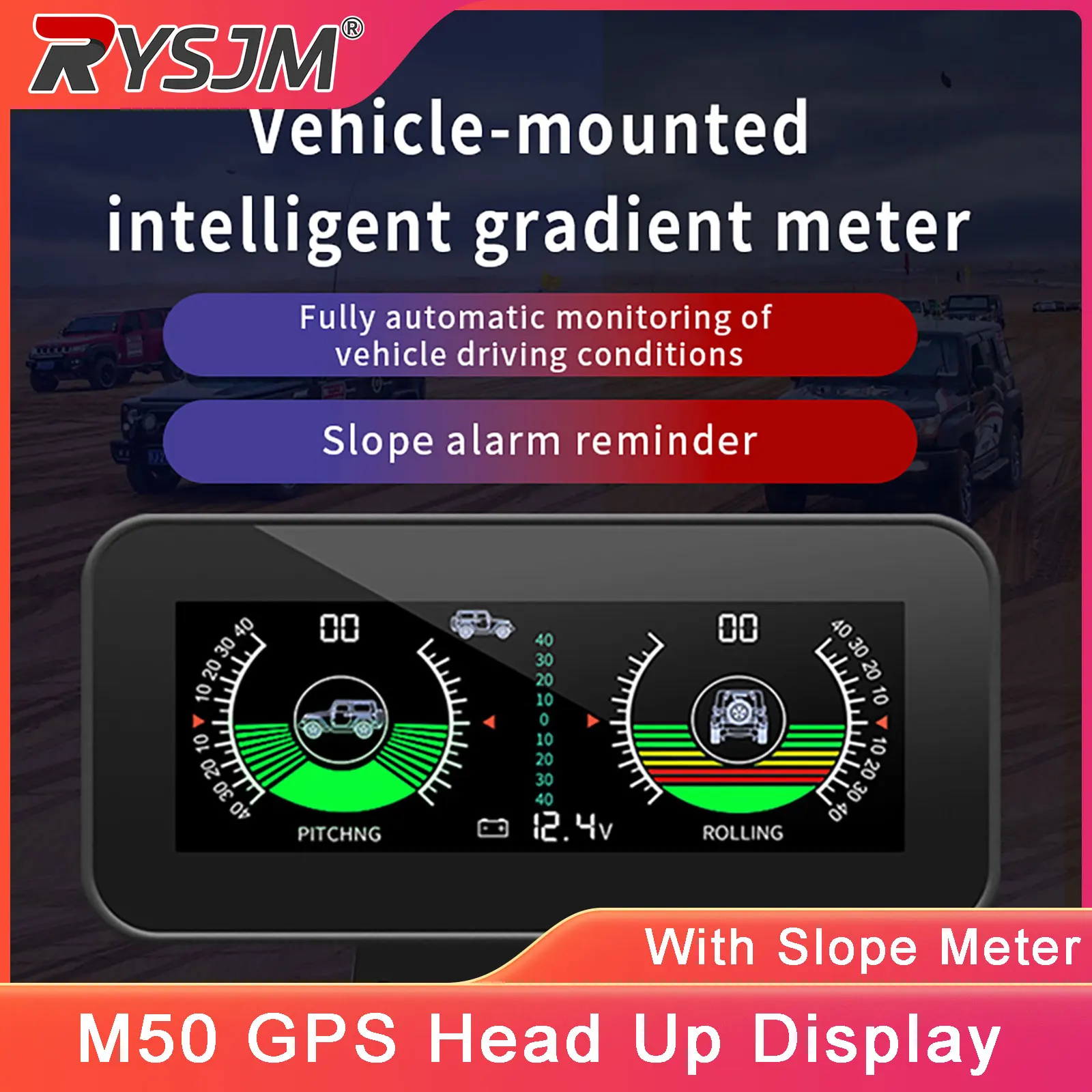 

M50 GPS Head Up Display LCD Intelligent Gradient Meter Car Pitchng Rolling Gauge Meter With Slope Alarm Car Accessories