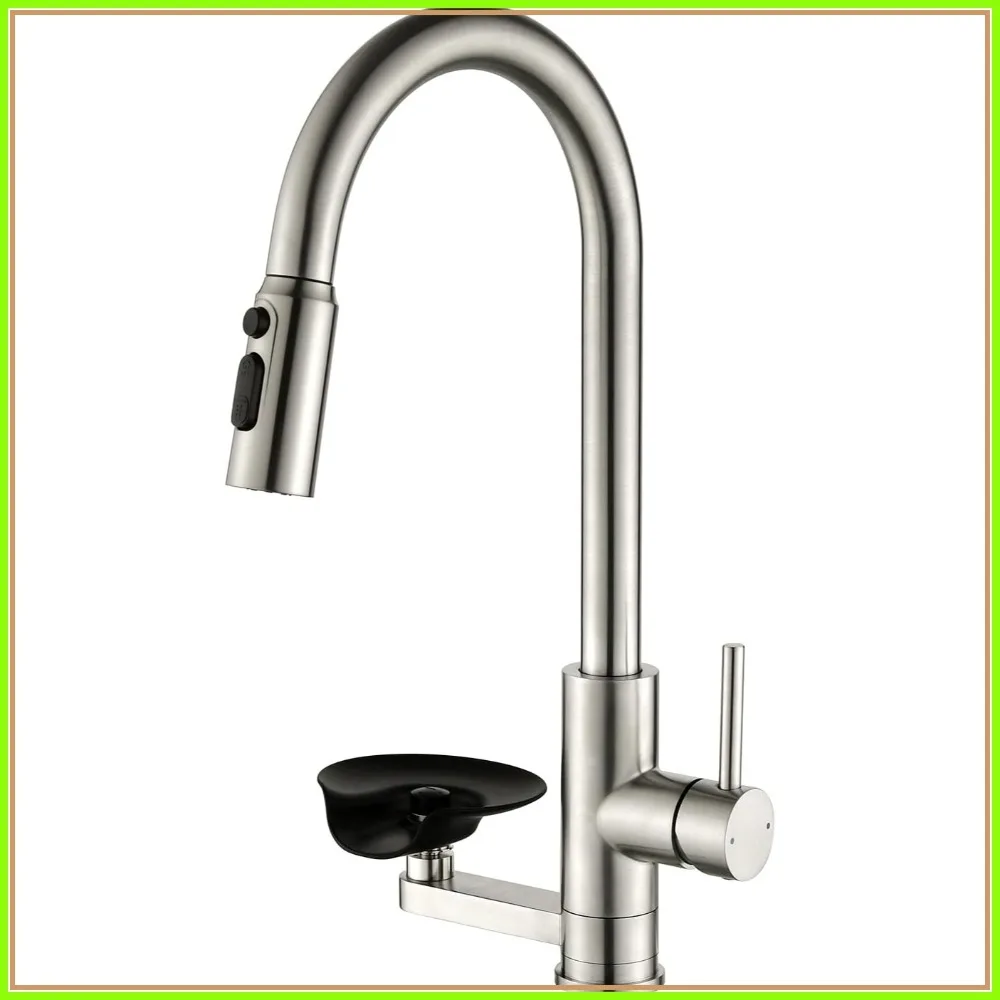 

Kitchen Faucet with Cup Washer Pull Down Sprayer Stainless Steel Single Hole Brushed Nickel