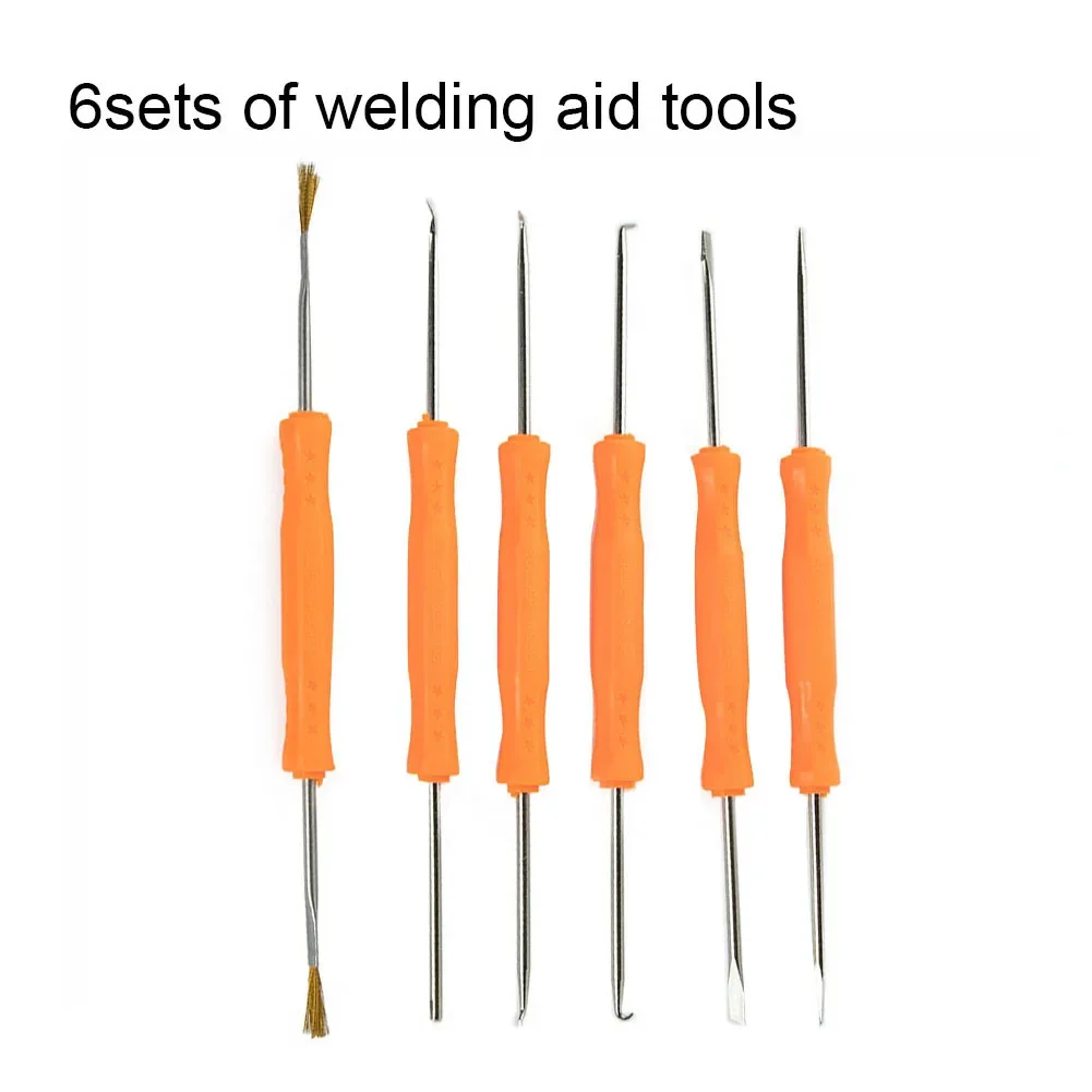 6pcs Soldering Assist Hand Tools Scraper Awl Brush Fork Hook Curved Needle Electronic Components For Welding Grind Clean Repair