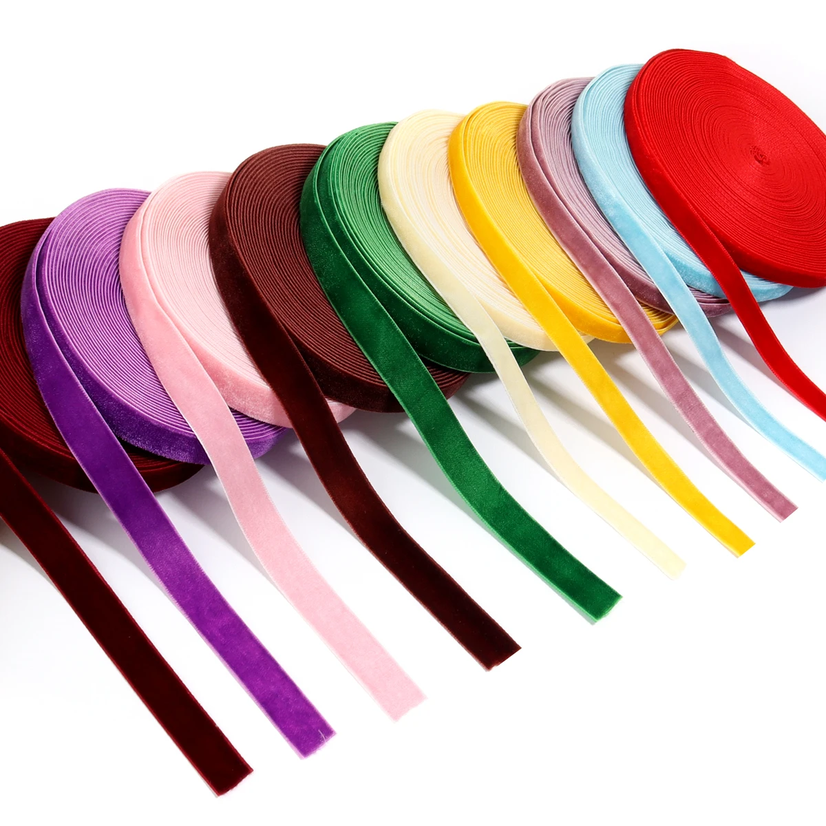 10yards/Lot 1-1.5cm Colour Single Face Line Velvet Ribbon Handmade Band For DIY Bow Crafts Gift Wrapping Party Christmas Decor