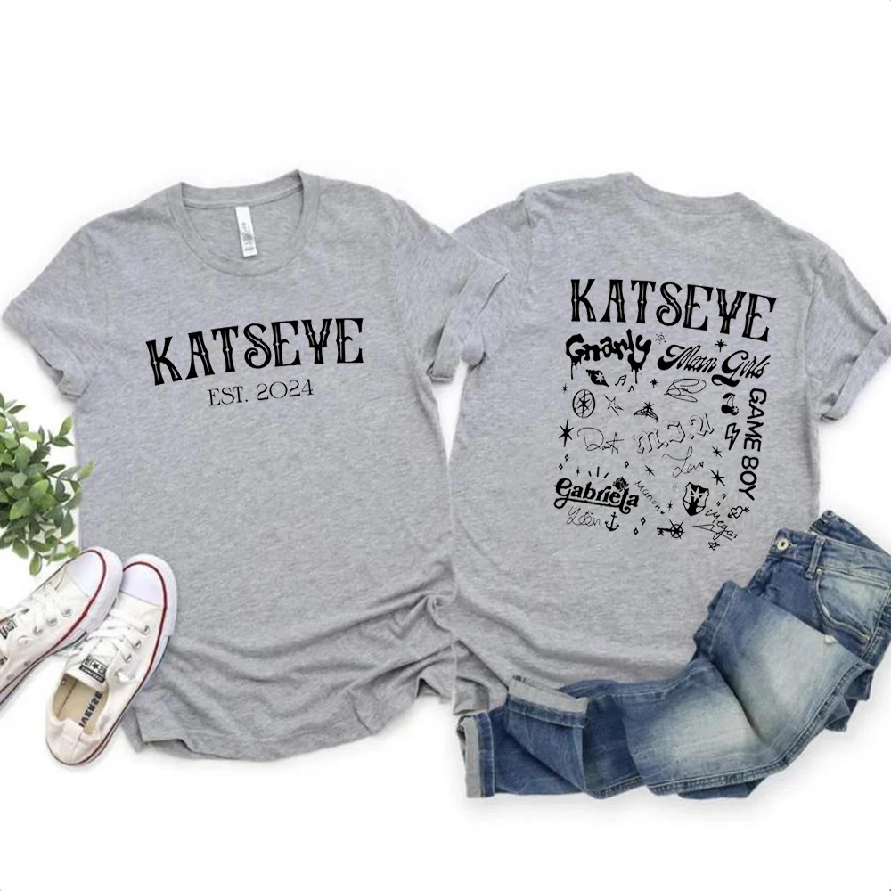 T-shirt retrò Katseye a 2 lati Katseye Beautiful Chaos Tshirt Kpop Tshirt Gabriela Tees Unisex maniche corte Top Fan Regali