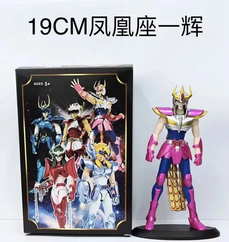 19CM Anime Figure Phoenix Ikki Hyoga Seiya Shiryu Standing Armor Model Children\'s Toys PVC Box Desktop Collection Decoration