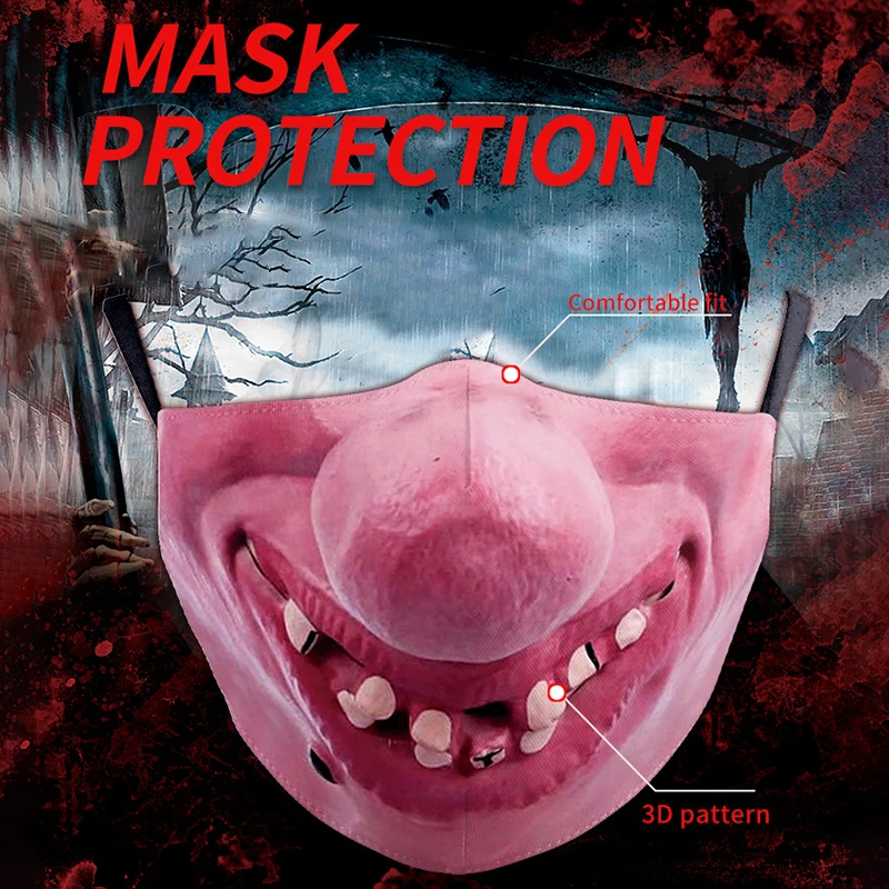 Creative Halloween Wacky Mask Funny Printed Monster Grimace Face Dual Layer Insertable Filter Dust Adult Life Mask Holiday Gift