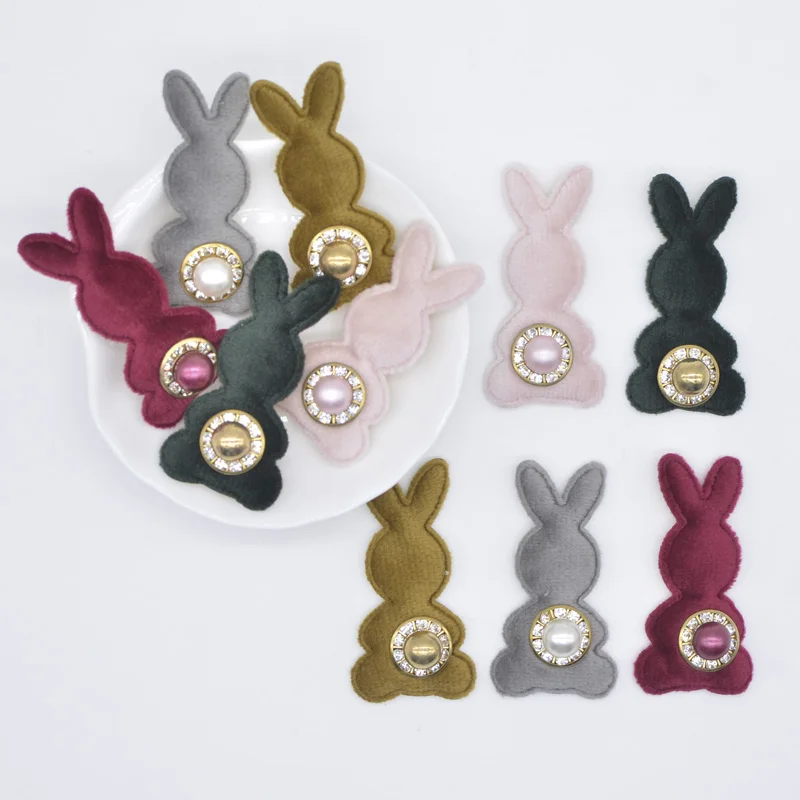 10Pcs Cute Corduroy Rabbit Padded with Beading for Clothes Patch Fabric Sewing Craft Socks Gloves Shoes Decor Accessories