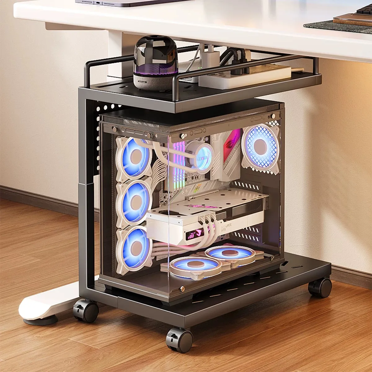 Computer Desktop Host Case Bracket Stand with Wheels Mobile Office Desktop Plate Home Storage Organizer Desk Accessories