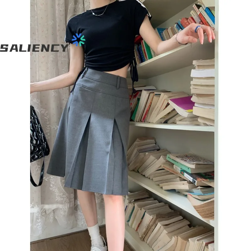 Plisowana spódnica w stylu Vintage damski, wiosenny 2024 w stylu College Kawaii na co dzień koreański spódnica midi z wysokim stanem