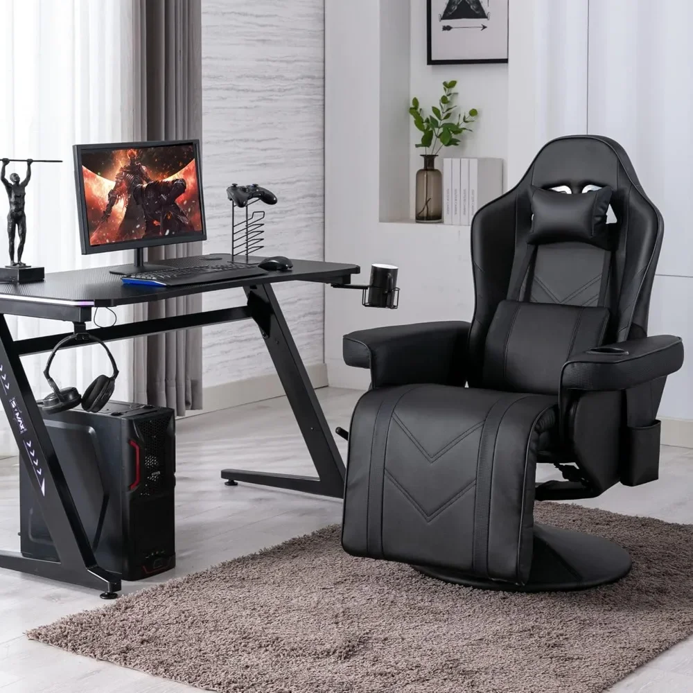 

Gaming Chair with Footrest & Larger Cup Holder, Higher Back and Wider Lumbar Support, Swivel PU Leather Gaming Chair