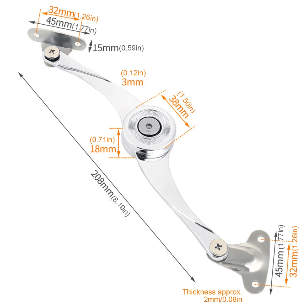 Lid Lift Up Stay Buffer Damper Folding Metal Lid Support Hinges with Soft Close Stop in Any Position for Wardrobe Cabinet