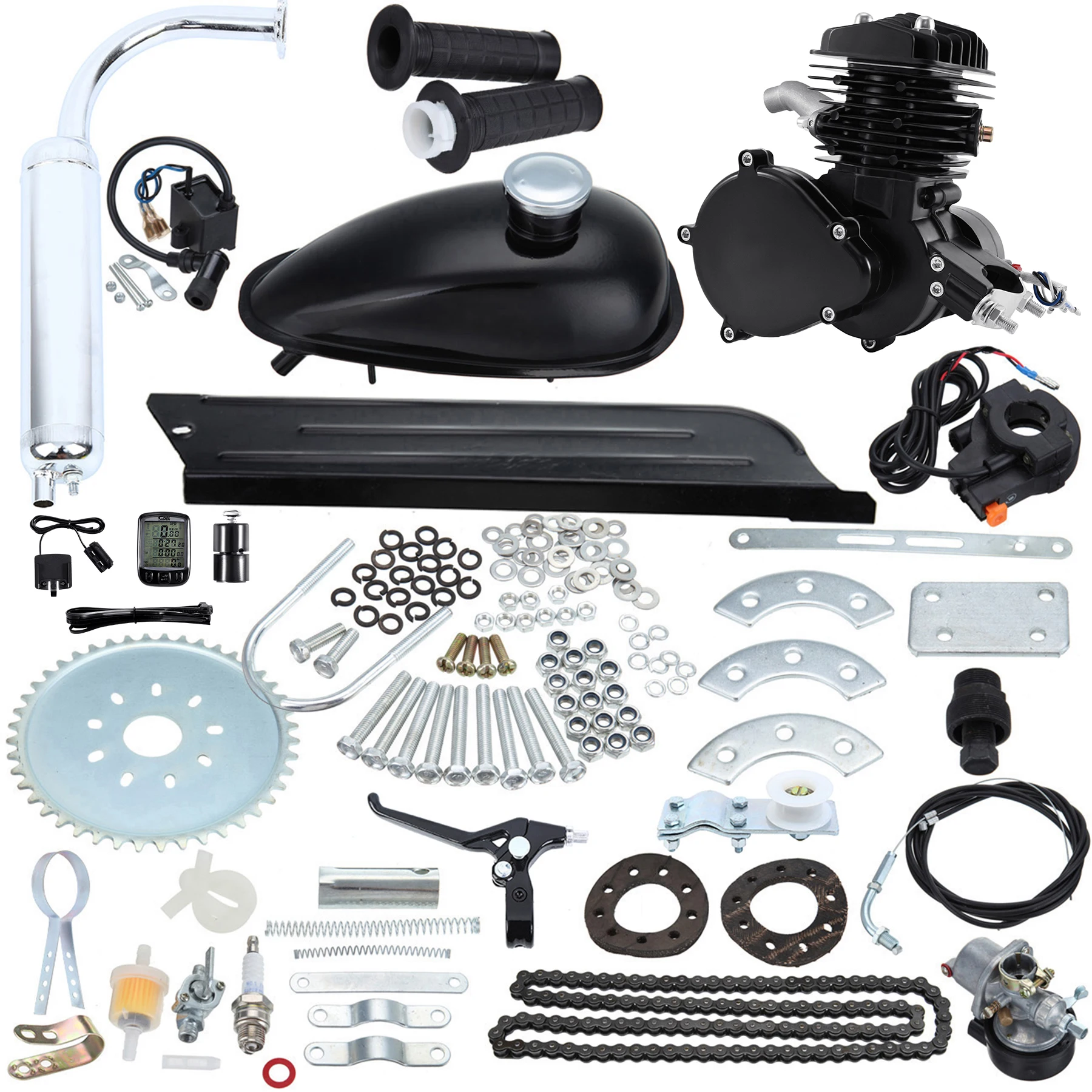 Gas Bike Engine Kit 80CC 2-Stroke For DIY Electric Fuel Motorized Bicycle MTB Scooter Gas Power Motor Set W/Speedometer From US