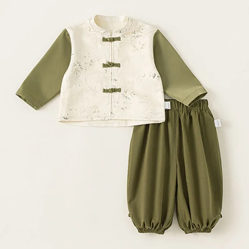 

2Piece Sets Spring Autumn Toddler Boy Outfits Chinese Style Cute Print Long Sleeve Baby Tops+Pants Kids Boutique Clothing B183